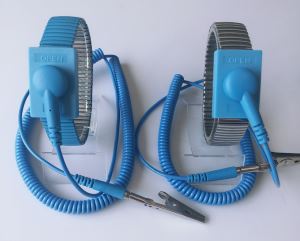 Blue metal corded wrist strap